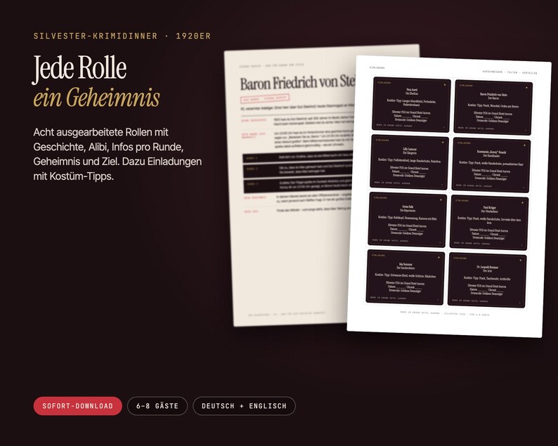 Murder Mystery Party Game Printable | New Years Eve 1926 Roaring Twenties | 6–8 Players | Grand Hotel Aurora PDF image 5