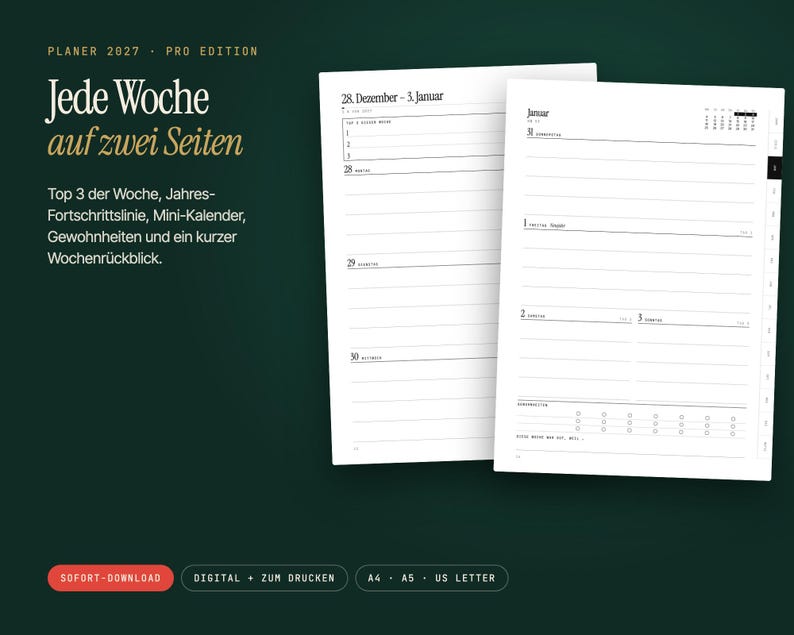 2027 Planner Pro | Digital & Printable | Hyperlinked Weekly Planner Letter A4 | Goals, Wheel of Life, Year Review | GoodNotes PDF image 5