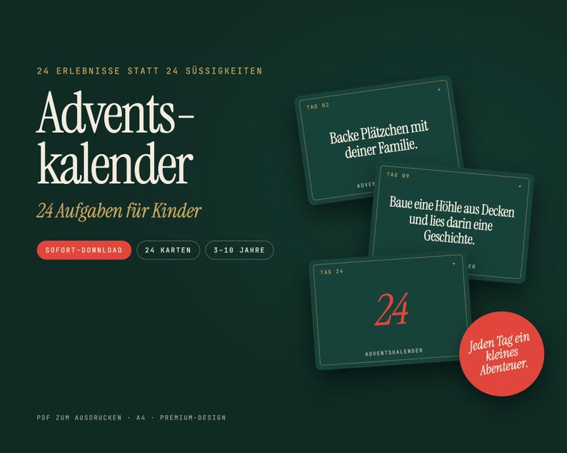 Adventskalender Aufgaben für Kinder zum Ausdrucken | 24 Karten Erlebnis-Adventskalender | Ideen ohne Süßigkeiten | PDF Bild 1