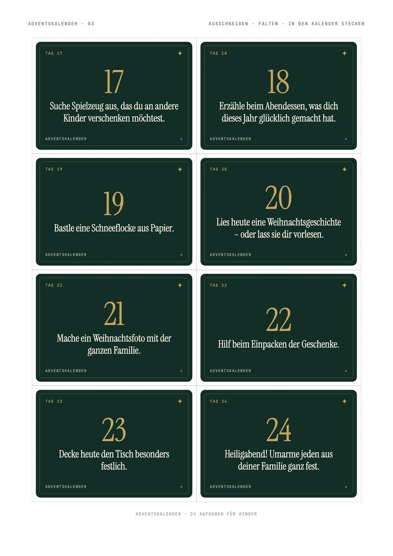 Adventskalender Aufgaben für Kinder zum Ausdrucken | 24 Karten Erlebnis-Adventskalender | Ideen ohne Süßigkeiten | PDF Bild 4