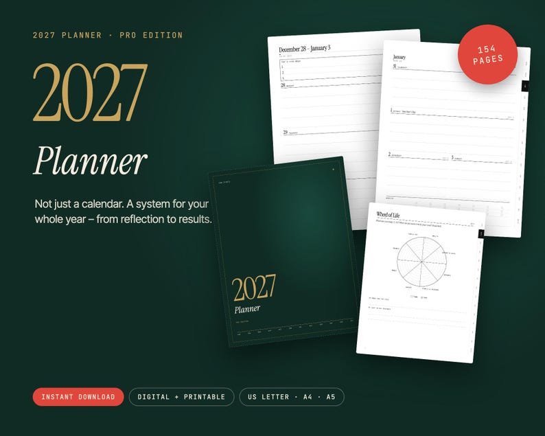 2027 Planner Pro | Digital & Printable | Hyperlinked Weekly Planner Letter A4 | Goals, Wheel of Life, Year Review | GoodNotes PDF image 8