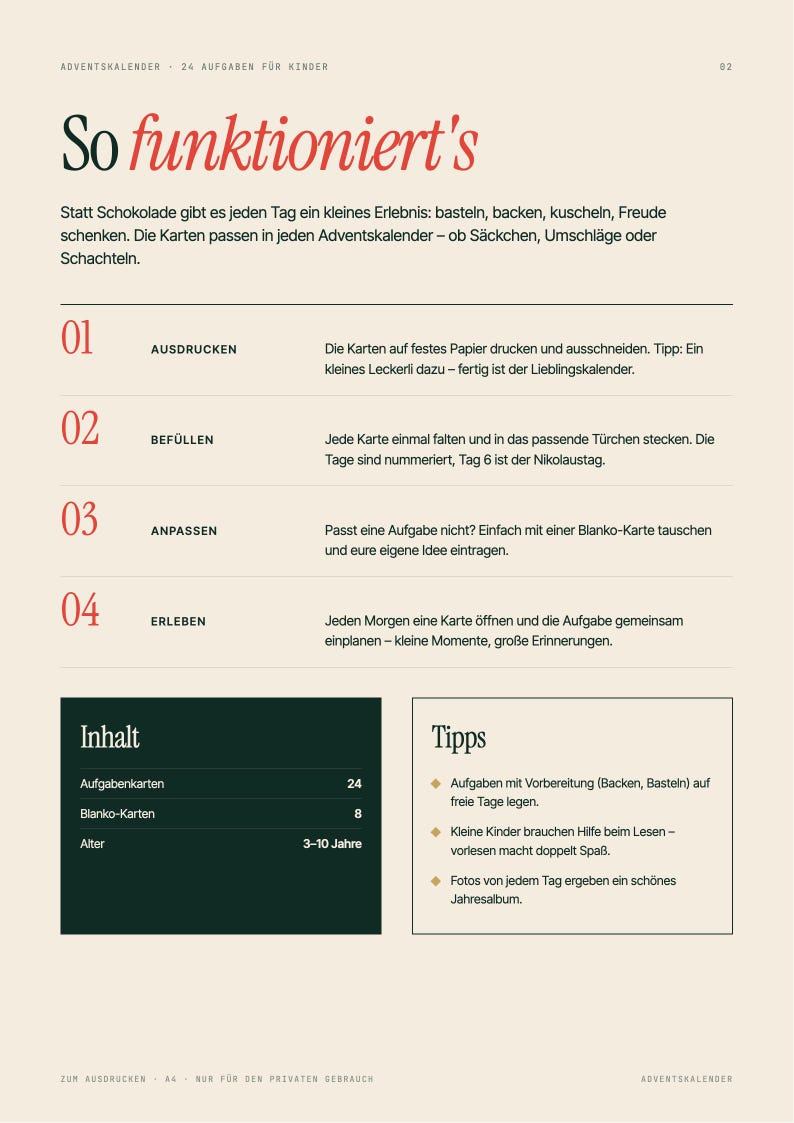 Adventskalender Aufgaben für Kinder zum Ausdrucken | 24 Karten Erlebnis-Adventskalender | Ideen ohne Süßigkeiten | PDF Bild 5