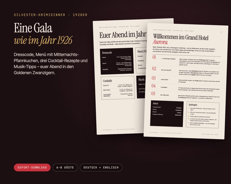 Murder Mystery Party Game Printable | New Years Eve 1926 Roaring Twenties | 6–8 Players | Grand Hotel Aurora PDF image 6