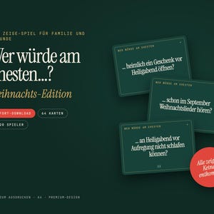 Wer würde am ehesten Weihnachten | 64 Karten zum Ausdrucken | Partyspiel für Familie & Freunde | Weihnachtsspiel PDF Bild 1