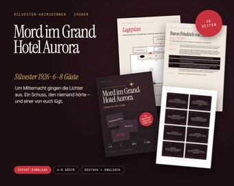 Murder Mystery Party Game Printable | New Years Eve 1926 Roaring Twenties | 6–8 Players | Grand Hotel Aurora PDF
