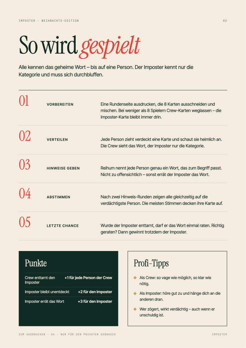Imposter Christmas Game Printable | Party Game for Family & Friends | Bluffing Game 30 Rounds | Holiday Party Game PDF image 3