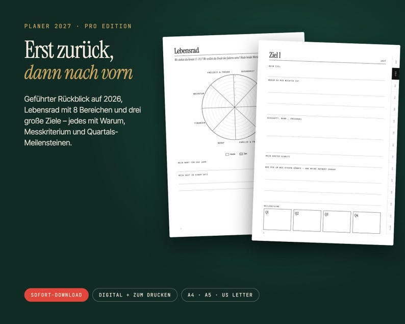2027 Planner Pro | Digital & Printable | Hyperlinked Weekly Planner Letter A4 | Goals, Wheel of Life, Year Review | GoodNotes PDF image 3