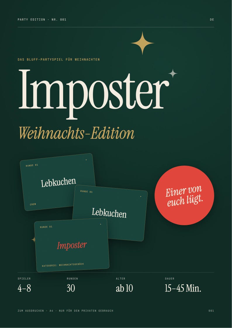 Imposter Christmas Game Printable | Party Game for Family & Friends | Bluffing Game 30 Rounds | Holiday Party Game PDF image 4