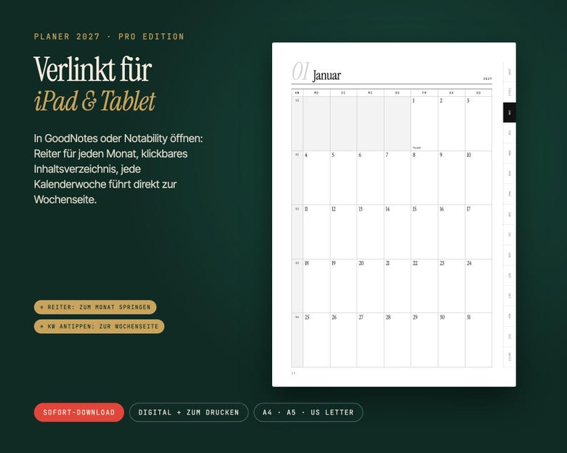 2027 Planner Pro | Digital & Printable | Hyperlinked Weekly Planner Letter A4 | Goals, Wheel of Life, Year Review | GoodNotes PDF image 6