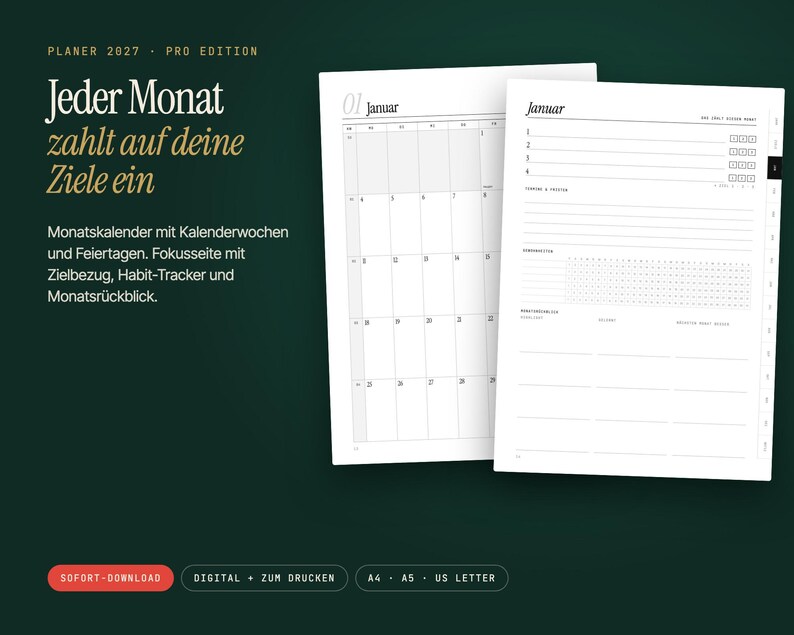 2027 Planner Pro | Digital & Printable | Hyperlinked Weekly Planner Letter A4 | Goals, Wheel of Life, Year Review | GoodNotes PDF image 4