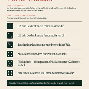 Gift Exchange Games Printable | Left Right Christmas Story, Dice Game & Action Cards | White Elephant Party Game PDF image 2