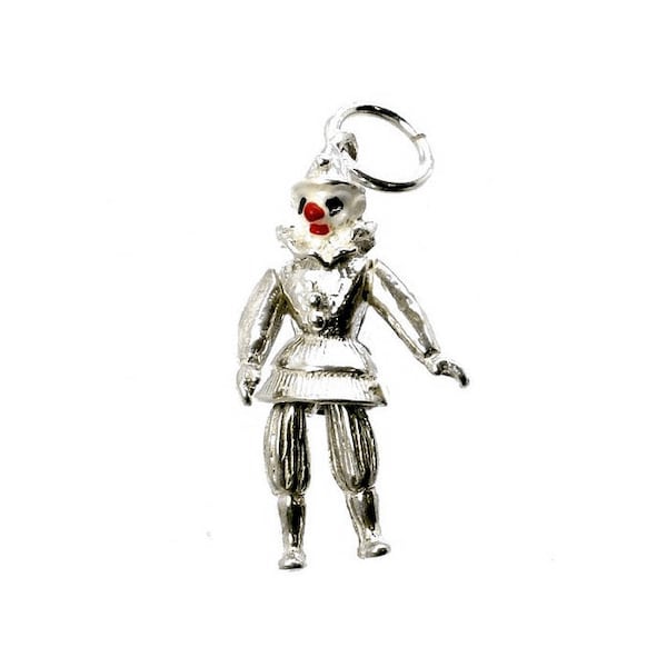 Sterling Silver Movable Pierrot Clown Charm For Bracelets, Charm For Necklace, Clown Pendant, Circus Charm, Vintaged Charm