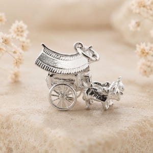Sterling Silver Movable Ox Cart Charm, Transport Charm