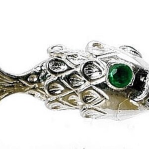 Sterling Silver Moving Fish With Faceted Crystal Emerald Eyes Charm For Bracelets, Charm For Necklace, Fish Pendant, Swarovski Crystal image 3