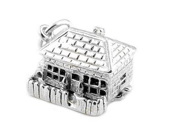 Sterling Silver Opening Country Cottage Charm For Bracelets, Charm For Necklace, New Home Charm, Cottage Pendant,Gift For Her,Vintaged Charm