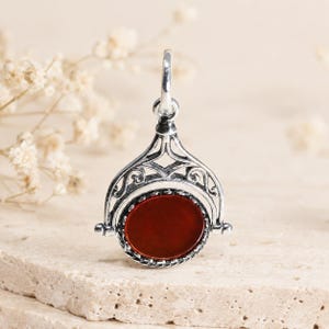 Sterling Silver Swivel Fob Charm, Set With Genuine Bloodstone & Cornelian Gemstones