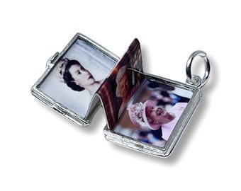 Pasaporte con foto del reinado de la reina Isabel II con apertura en plata de ley, dije para pulseras, dije/relicario, dije londinense, dije real