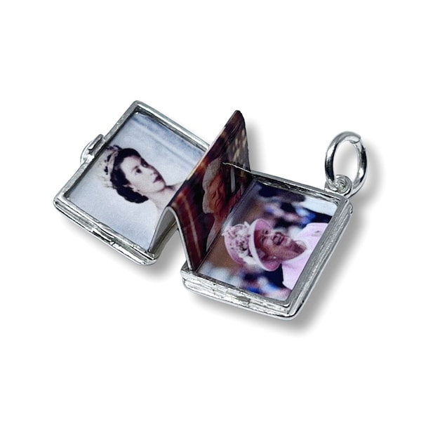 Sterling Silver Opening Queen Elizabeth's Reign Photo Passport, Charm For Bracelets, Charm/Locket,  London Charm, Royal Charm