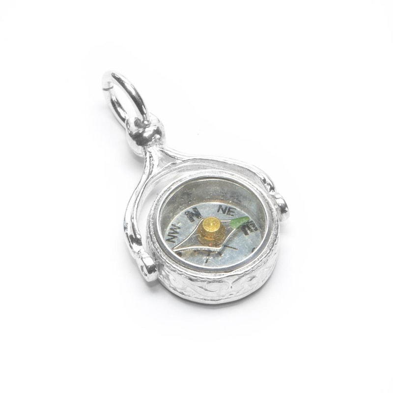 Sterling Silver Scroll Compass Charm - Traditional UK Made Keychain Or Jewelry Charm 3 thumbnail image