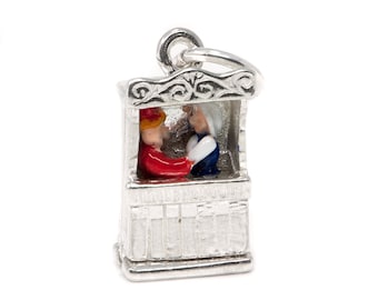 Sterling Silver Moving Enamelled  Punch & Judy Charm