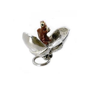 Sterling Silver Opening Squirrel In Acorn Charm For Bracelets, Charm For Necklace, Woodland Charm, Enamel Charm, Vintaged Charm