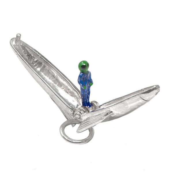 Sterling Silver Opening Alien In Spaceship/Space Rocket Charm For Bracelets, Charm For Necklace,Enamelled Charm, Space Charm, UFO Charm,