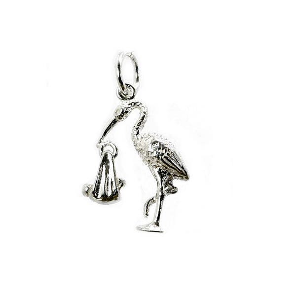 Sterling Silver Moving Stork Delivering Baby Charm For Bracelets, Charm For Necklace,Gift For Her,BabyShower Charm, Childs Charm, Bird Charm