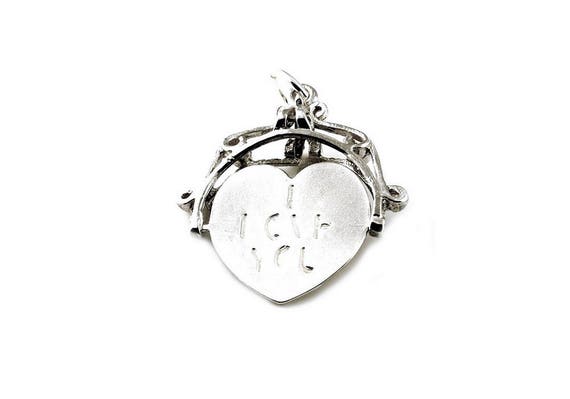 Sterling Silver Large I Love You Spinner Fob Charm For Bracelets, Charm For Necklace, Gift For Her, Traditional Charm, I Love You Pendant