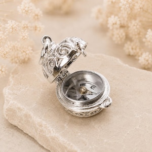 Sterling Silver Opening Compass Orb Charm, Working Compass Pendant, Nautical Theme