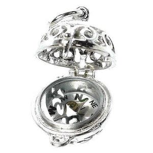 Compass Orb Sterling Silver Opening Compass Orb Charm, Working Compass Pendant ...