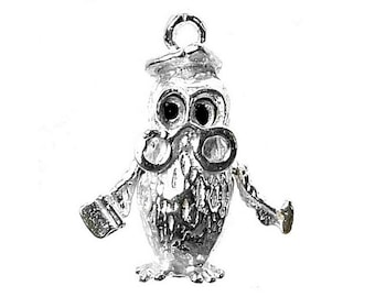 Sterling Silver Moving The Wise Old Owl Charm For Bracelets, Charm For Necklace, Owl Pendant, Bird Charm, Owl Jewellery, Vintaged Charm