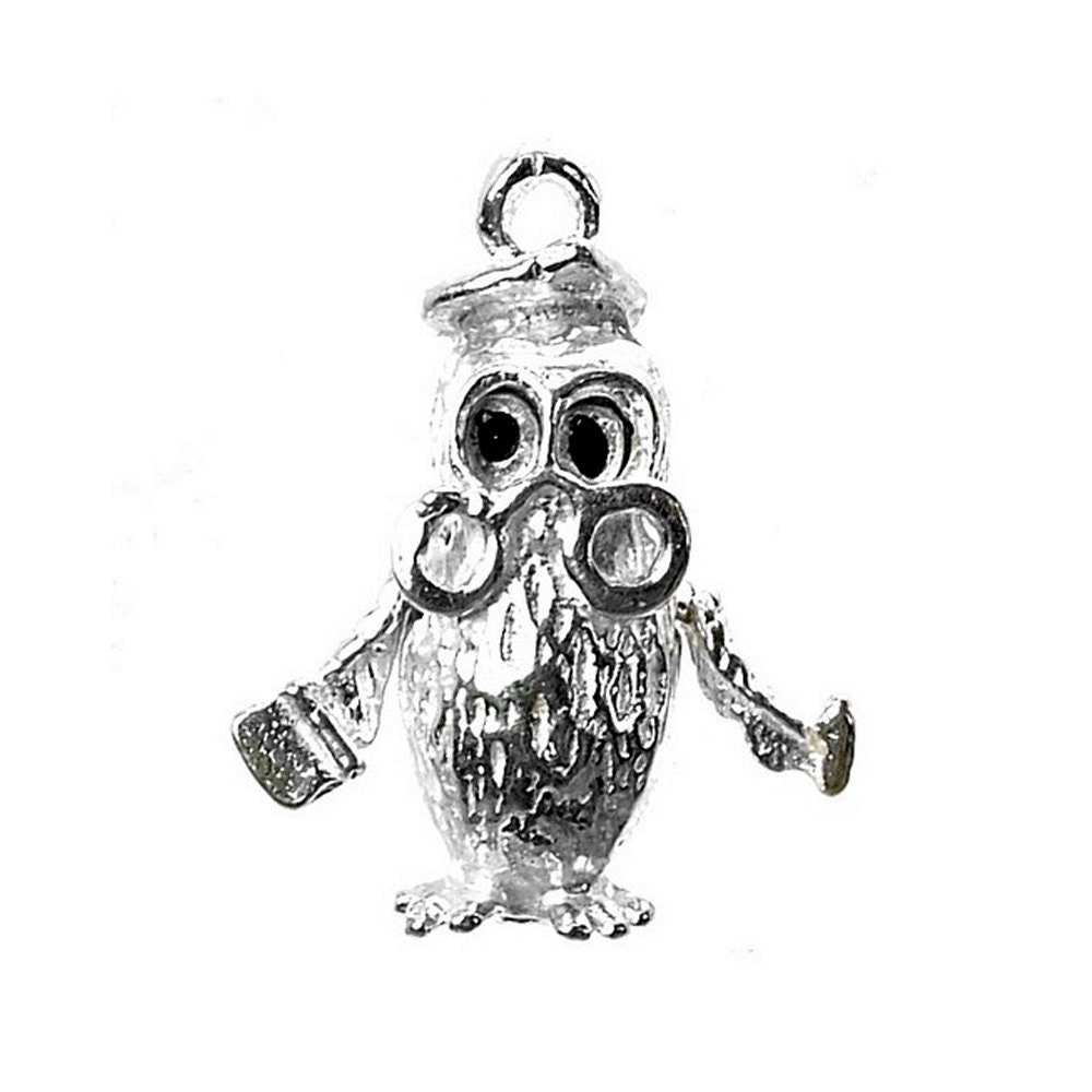 Sterling Silver Moving Owl Charm, Bird Pendant