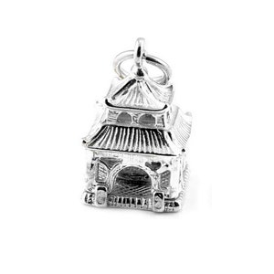 Sterling Silver Opening Buddha In Pagoda Charm For Bracelets, Charm For Necklace, Temple Charm, Buddha Pendant, Vintaged Charm