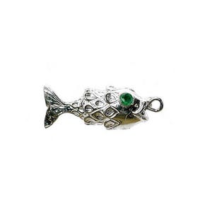 Sterling Silver Moving Fish With Faceted Crystal Emerald Eyes Charm For Bracelets, Charm For Necklace, Fish Pendant, Swarovski Crystal image 1