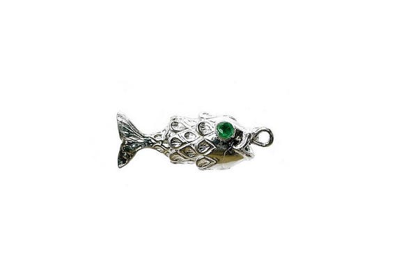 VINTAGE SILVER /& SAPPHIRE EYES MOVING FISH CHARM