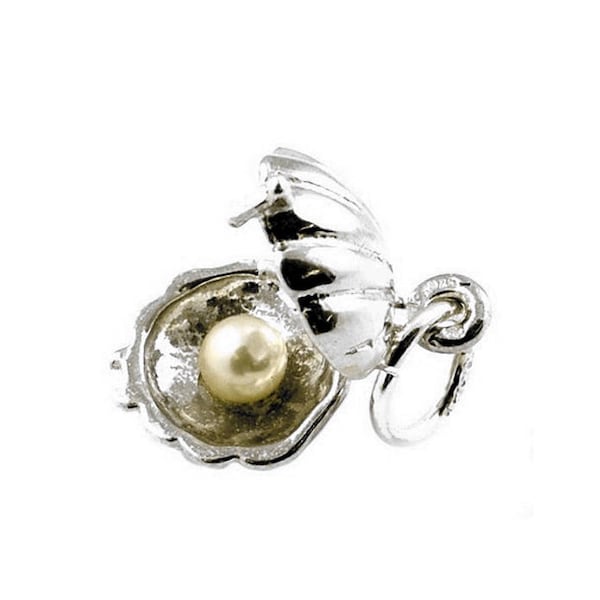 Sterling Silver Opening Pearl In Oyster Charm For Bracelets, Charm For Necklace, Cultured Pearl, Oyster Charm, Vintaged Charm