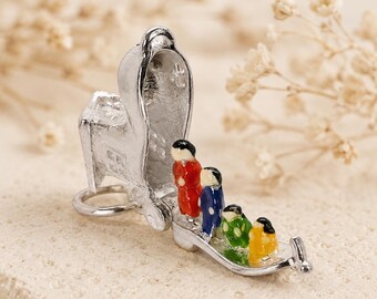 Enamelled Highlighted Sterling Silver Old Woman Shoe Charm, Nursery Rhyme Charm