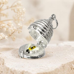 Sterling Silver Opening Beehive Charm, Bumble Bee Inside