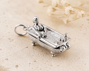 Sterling Silver Opening Lady In Bath  Charm, Quirky Charm