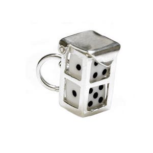 Sterling Silber Öffnen weiße Würfel Im Fall Anhänger für Armbänder, Anhänger für Halskette, Glücksspiel Charme, Las Vegas Charme, Vintaged Charme