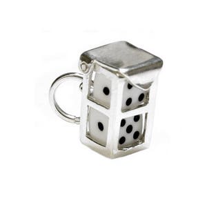 Sterling Silver Opening White Dice In Case Charm For Bracelets, Charm For Necklace, Gambling Charm, Las Vegas Charm, Vintaged Charm