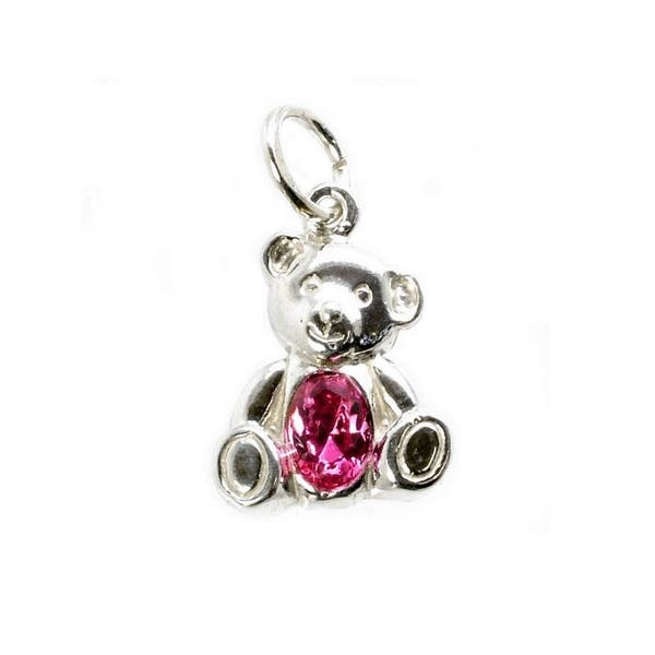 Breloque en argent sterling avec cristaux et strass roses pour bracelets, breloques pour collier, breloques enfant, pendentif ours en peluche, breloques vintage