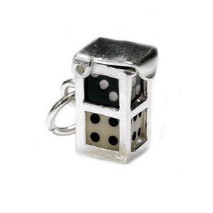 Sterling Silver Opening Black & White Dice In Case Charm For Bracelets, Charm For Necklace, Gambling Charm, Las Vegas Charm, Vintaged Charm