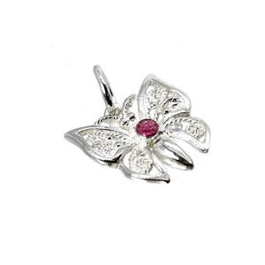 Sterling Silver & Crystal Ruby Filigree Butterfly Charm For Bracelets, Charm For Necklace, Butterfly Pendant, Gift For Her, Vintaged Charm