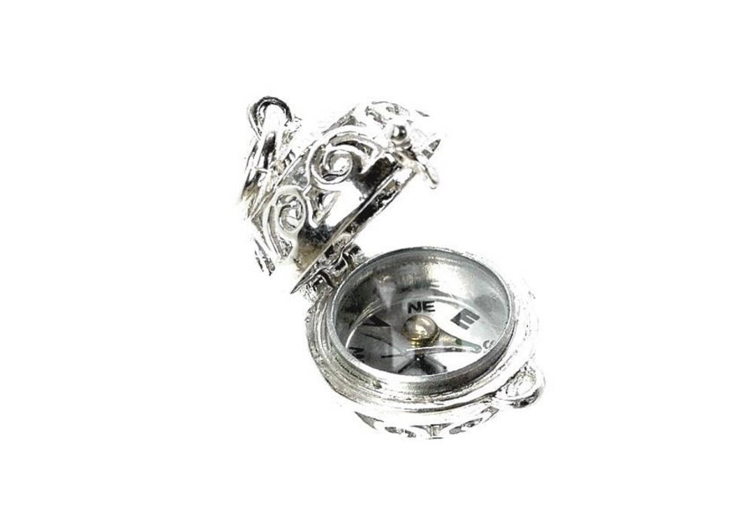 Compass Orb Sterling Silver Opening Compass Orb Charm, Working Compass Pendant ...