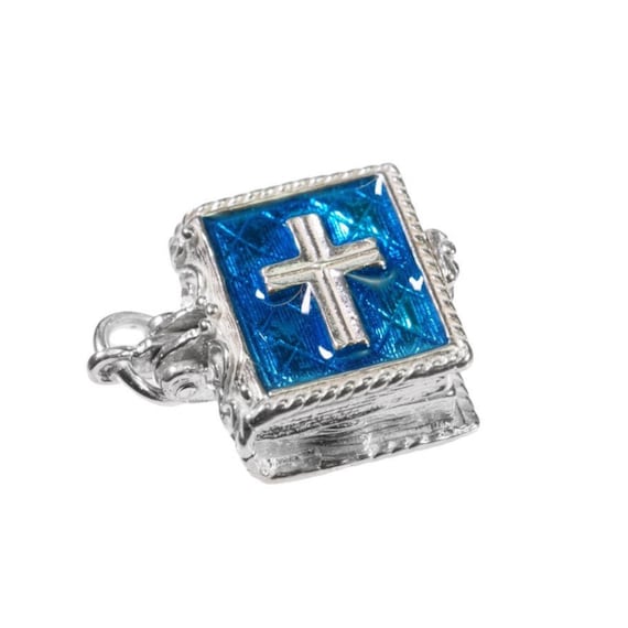Sterling Silver  Opening Enamelled Holy Bible Charm For Bracelets, Charm For Necklace, Communion Charm, Wedding Charm, Vintaged Charm