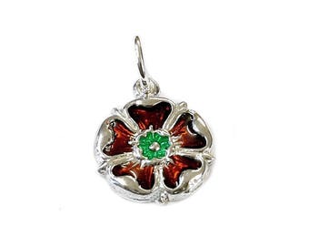 Sterling Silver Enamelled English Rose Charm For Bracelets, Charm For Necklace, Flower Charm, Tudor Rose Charm, Old English Charm