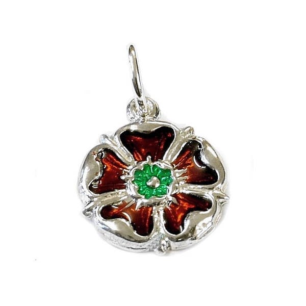 Sterling Silver Enamelled English Rose Charm For Bracelets, Charm For Necklace, Flower Charm, Tudor Rose Charm, Old English Charm