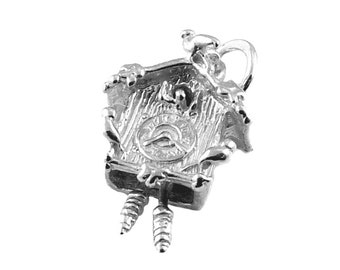 Sterling Silver Moving Cuckoo Clock Charm For Bracelets, Charm For Necklace, Old Fashioned Clock, German Cuckoo Clock, Vintaged Charm