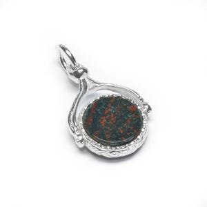 Sterling Silver Bloodstone & Cornelian Swivel Fob Charm For Bracelets, Charm For Necklace, Watch Chain Fob, Rare Charm, Spinning Fob